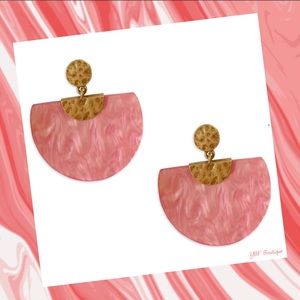 New Antique Gold & Pink Marble Drop Post Statement Fashion Earrings